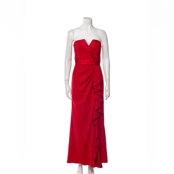 Badgley Mischka Elegant Red Strapless Evening Dress - Picture 1 of 3